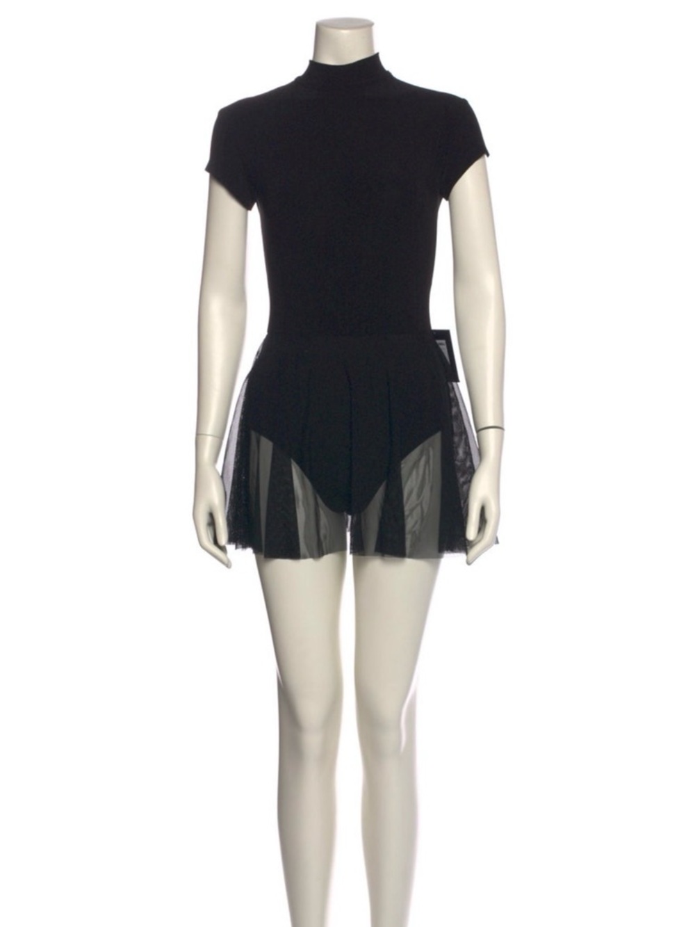 Norma Kamali Black Short Sleeve Mini Dress with Sheer Skirt